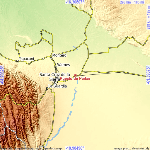 Topographic map of Puesto de Pailas