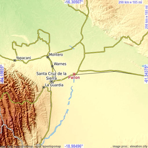 Topographic map of Pailón