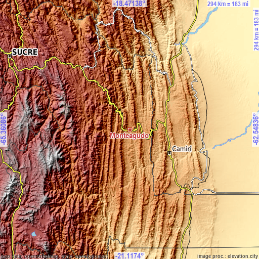 Topographic map of Monteagudo