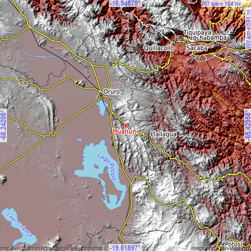 Topographic map of Huanuni