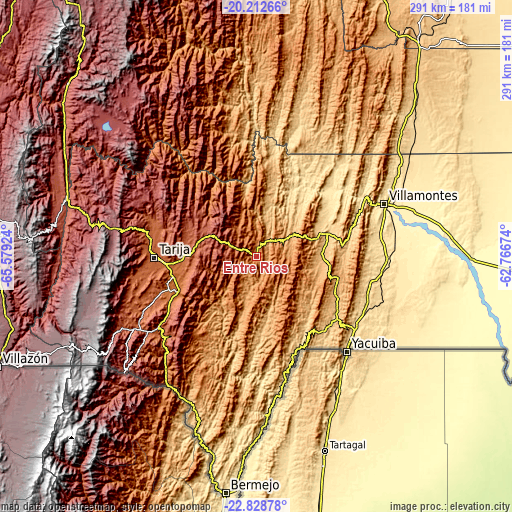 Topographic map of Entre Ríos