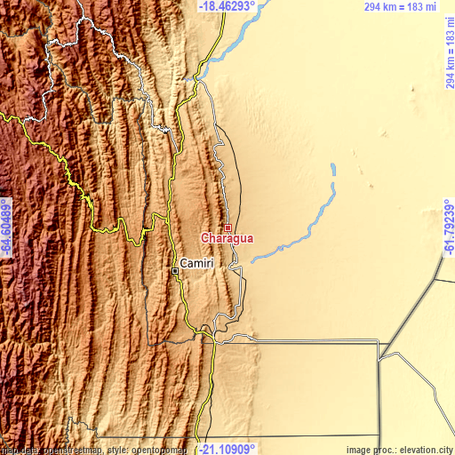 Topographic map of Charagua