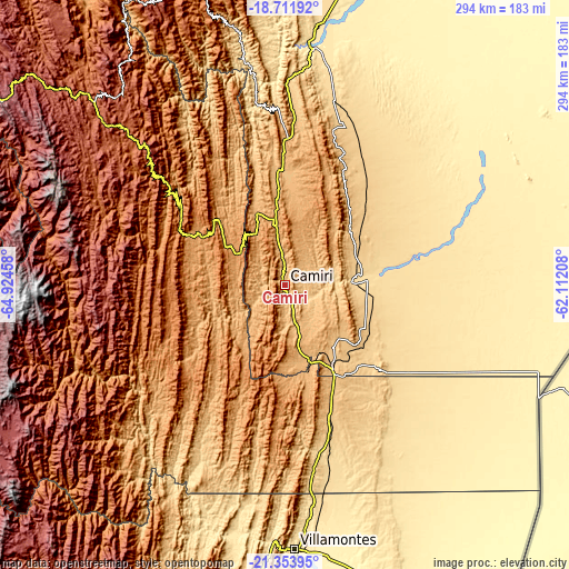 Topographic map of Camiri
