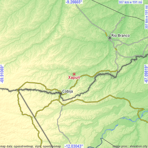 Topographic map of Xapuri