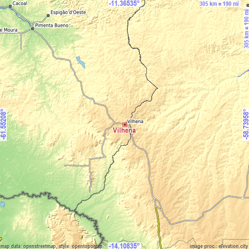 Topographic map of Vilhena