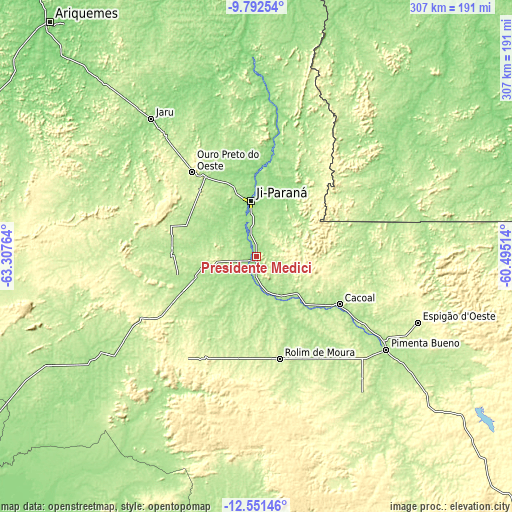 Topographic map of Presidente Médici