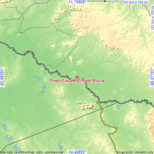 Topographic map of Pôsto Fiscal Rolim de Moura