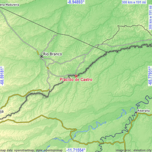 Topographic map of Plácido de Castro