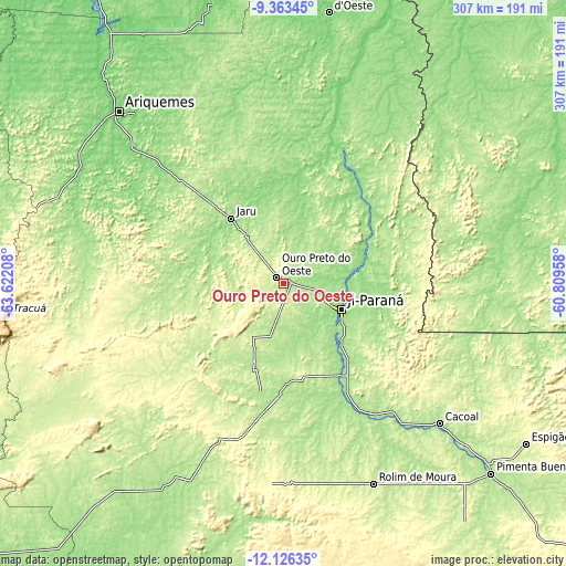 Topographic map of Ouro Preto do Oeste