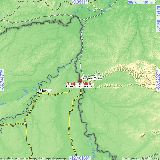 Topographic map of Guajará Mirim