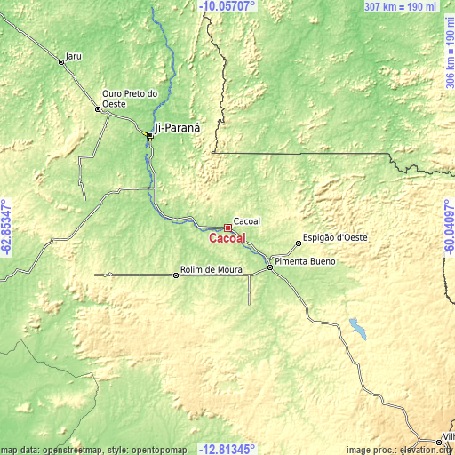 Topographic map of Cacoal