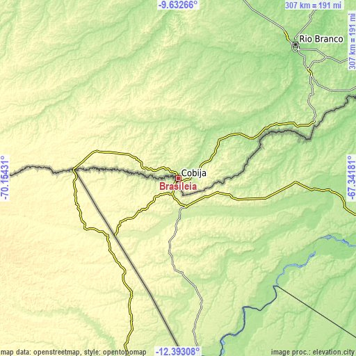 Topographic map of Brasiléia