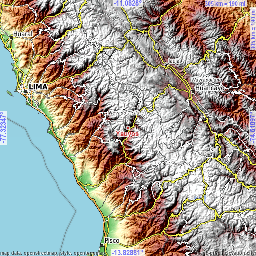 Topographic map of Yauyos