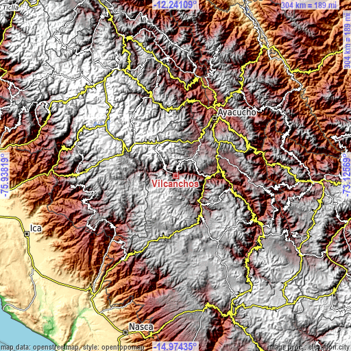 Topographic map of Vilcanchos