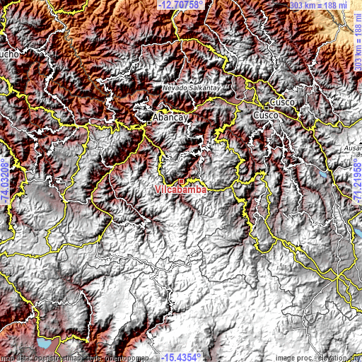 Topographic map of Vilcabamba