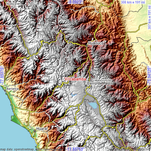 Topographic map of Vilcabamba