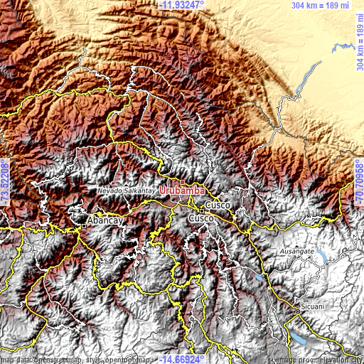 Topographic map of Urubamba