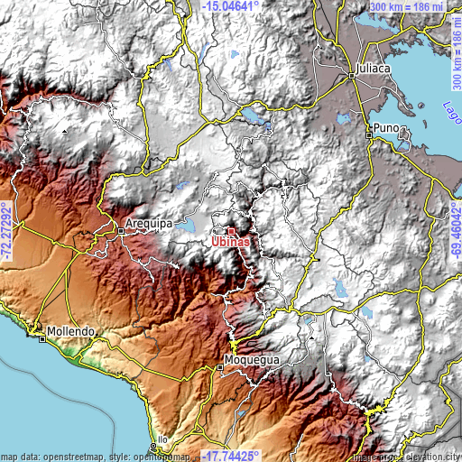 Topographic map of Ubinas