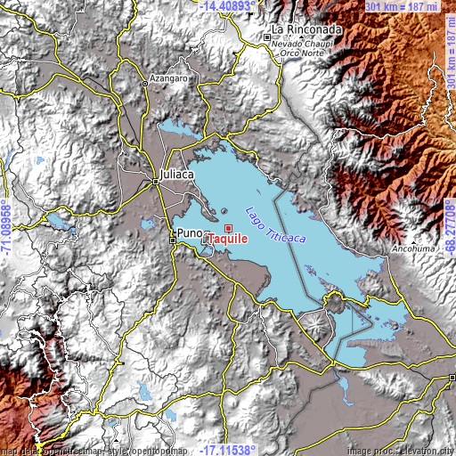 Topographic map of Taquile