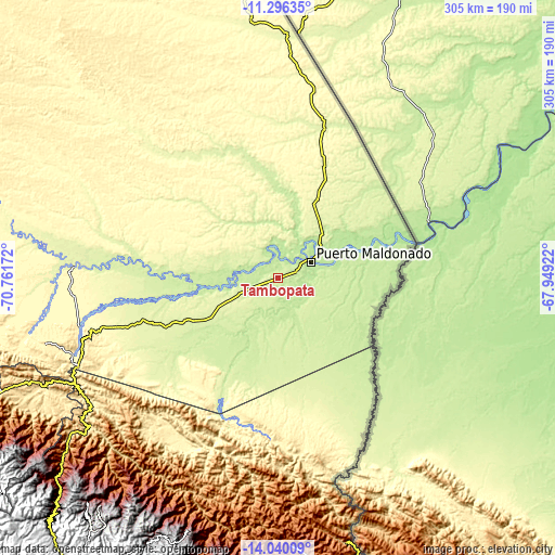 Topographic map of Tambopata