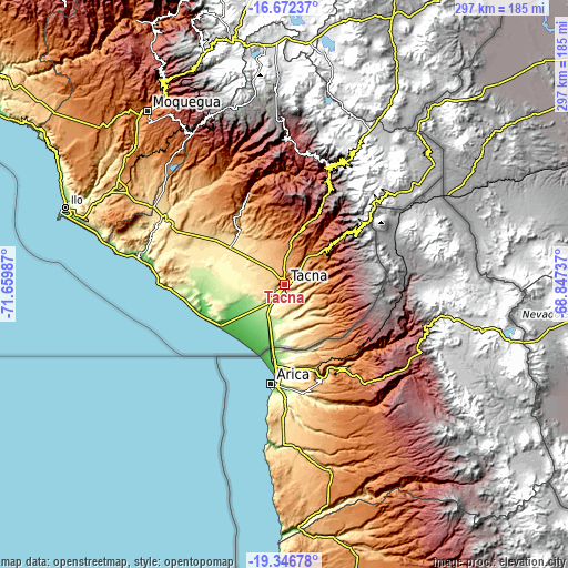 Topographic map of Tacna