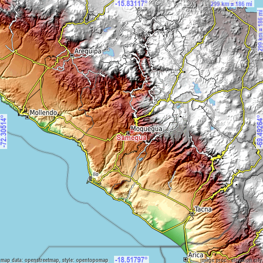 Topographic map of Samegua