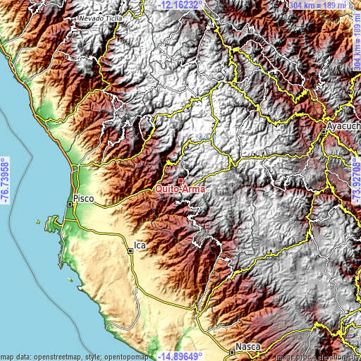 Topographic map of Quito-Arma