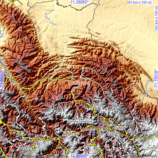 Topographic map of Quellouno
