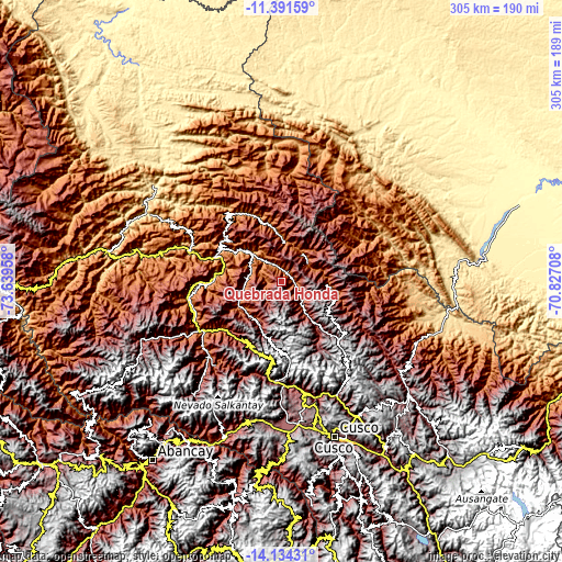 Topographic map of Quebrada Honda