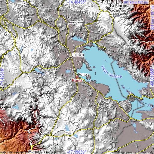 Topographic map of Puno