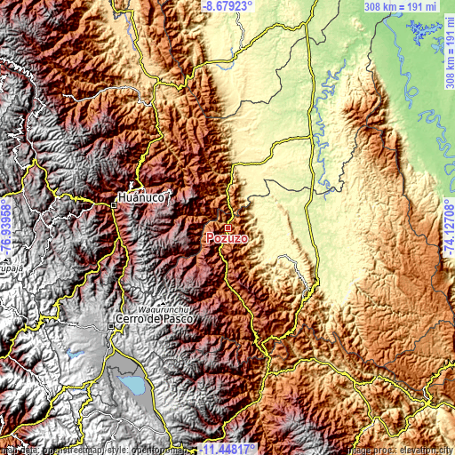 Topographic map of Pozuzo