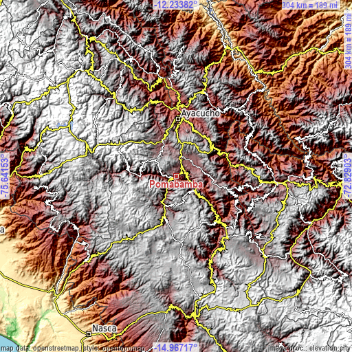 Topographic map of Pomabamba