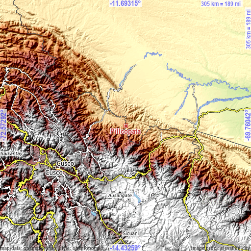 Topographic map of Pillcopata