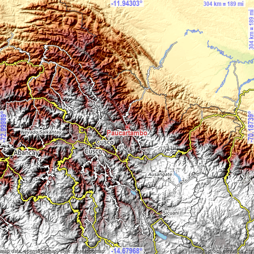 Topographic map of Paucartambo