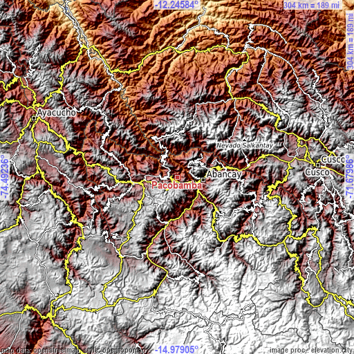 Topographic map of Pacobamba
