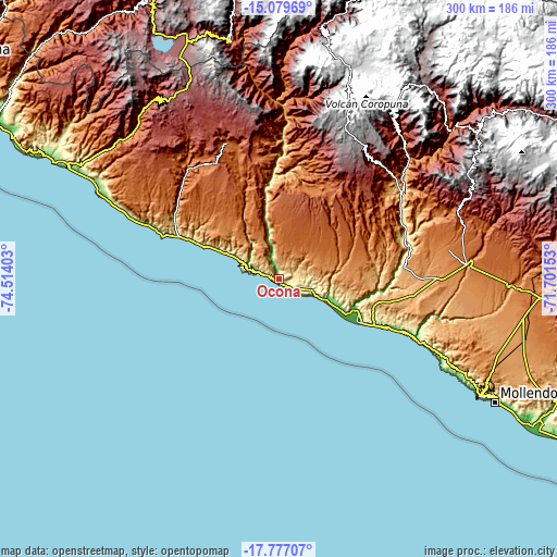 Topographic map of Ocoña
