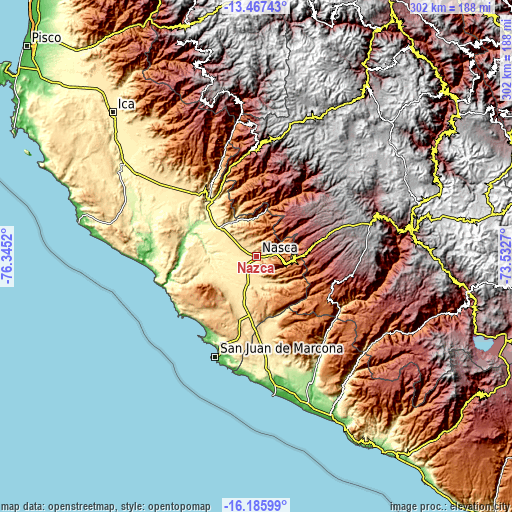 Topographic map of Nazca