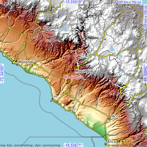 Topographic map of Moquegua