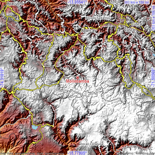 Topographic map of Mollebamba