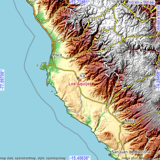Topographic map of Los Aquijes