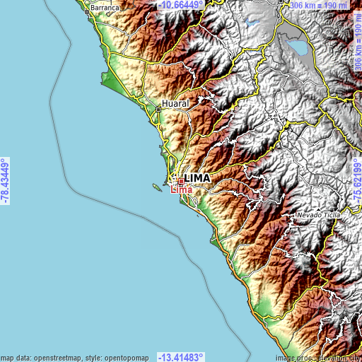 Topographic map of Lima