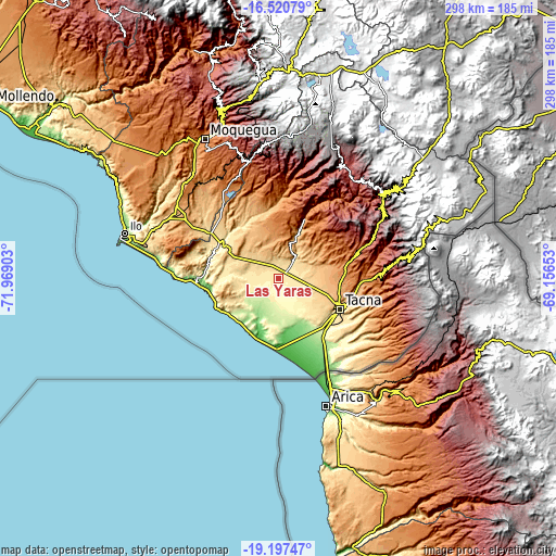 Topographic map of Las Yaras