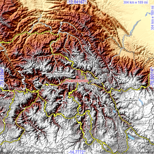 Topographic map of Huarocondo