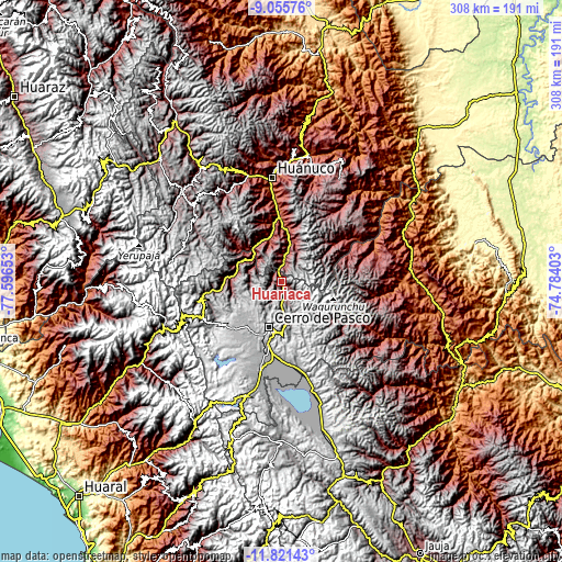 Topographic map of Huariaca