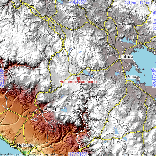Topographic map of Hacienda Huancane
