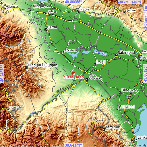 Topographic map of Yuxarı Aran