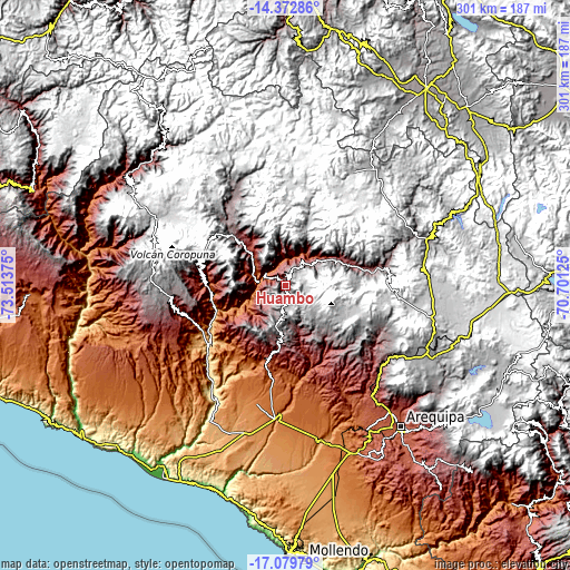 Topographic map of Huambo