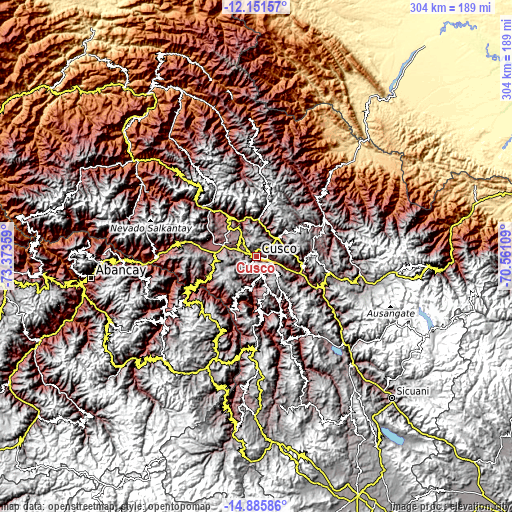 Topographic map of Cusco