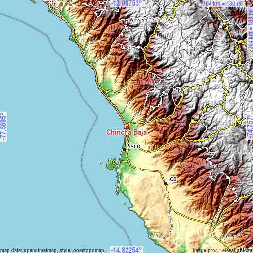 Topographic map of Chincha Baja