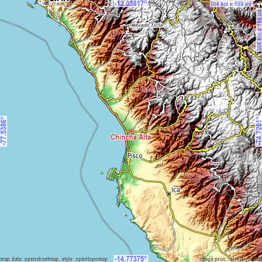 Topographic map of Chincha Alta